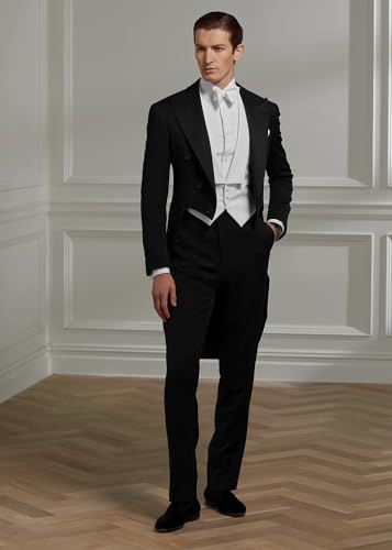 Mens Victorian Peak Lapel Tailcoat Vest Pants Tuxedo Set Wedding Dress Suit Set Morning Suits2