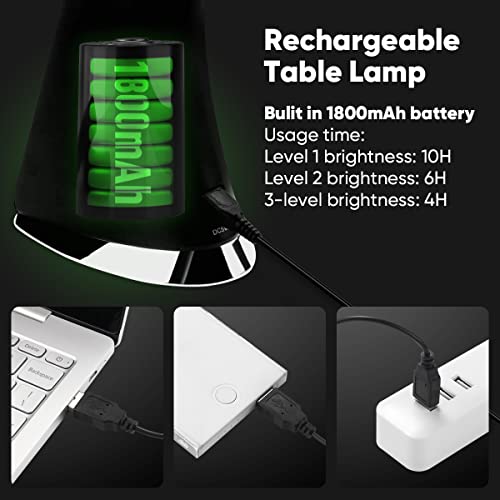 WILIT Lampada da Scrivania Ricaricabile, Lampada da Tavolo Senza Fili LED con 3 Livelli di Luminosità per Cameretta, Ufficio - Image 4