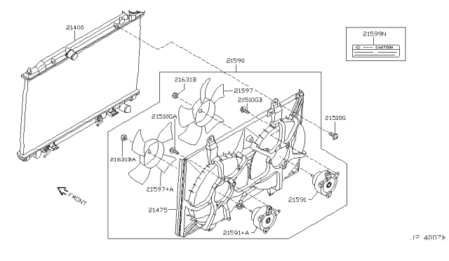 21487-AX000 Fan Motor-Right Passenger Side fit 5 Blade Fan2003-2007 Murano S, SE, SL|6 Cyl 3.5L VQ35DE