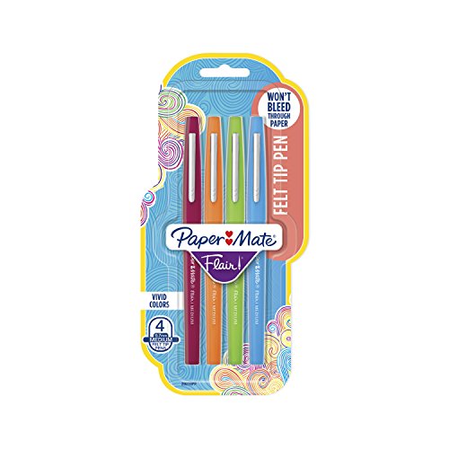 Image of Paper Mate 29019PP Flair Tip-Guard Medium Tip Felt Porous Pen - Multicolor Body, Multicolor Ink, Pack of 4