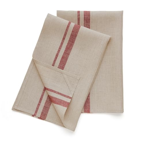 Solino Home Red and Natural Linen Kitchen Towels...