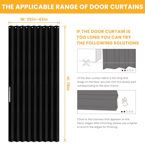 AJAZZ 100% Blackout Magnetic Door Curtain Accordion Doors Interior Closet Door Curtain Invisible Applicable Bedroom Room Living Room Doorway (Black 42" W x 78" L) 1 Panel
