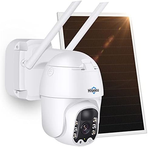 Hiseeu Solar Security Camera 2K Pan/Tilt Security Camera Wireless Outdoor, Battery Powered, Wire-Free, Color Night Vision,Two Audio,IP66 Waterproof,PIR Human Detection, 2.4Ghz WiFi, Work with Alexa