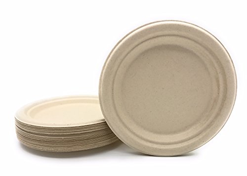 [1000 COUNT] 7" in Round Disposable Plates - Made From Natural Plant Fibers Contemporary Eco Friendly Paper Plastic Alternative 100% by-product - Thumbnail 2