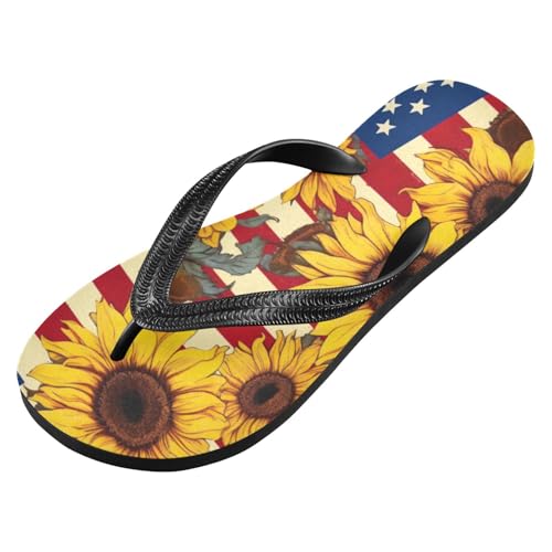 Women Beach Summer Casual Flip Flop Sunflower American FlagQuick Dry Sandals Slipper for Men 214B2530