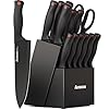 Astercook 15 piece knife set with sharpener block german stainless steel dishwasher safe kitchen knives with built in sharpener black  urban country home decor