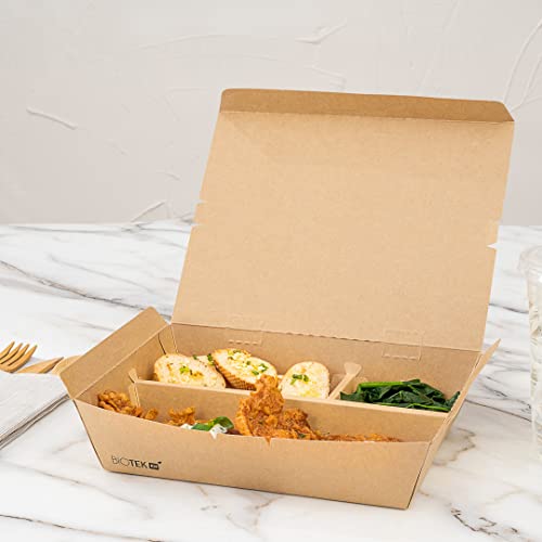 Restaurantware Bio Tek 50.7 Ounce To Go Boxes, 100 Disposable Bento Boxes - 3 Compartments, Tab Lock Closure, Kraft Paper Take Out Boxes, Serve Hot And Cold Foods, For Restaurants Or Parties #TOP5