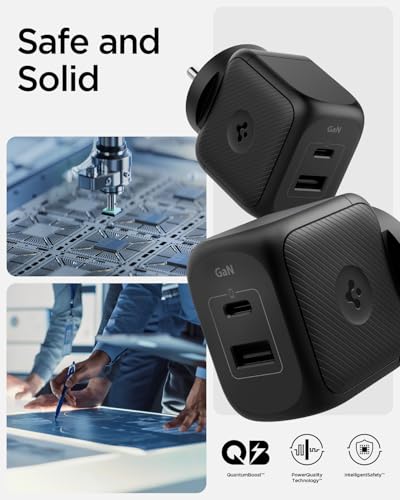 Image of Spigen Fast Charging Adapter, GaN Charger, Total 45w, PD /PPS Support, BIS Certified for iPhone 17 /16 /15(Pro,Pro Max,Plus), Galaxy S26 /S25 /S24, iPad, MacBook Air and More (PE2304IN) - Black