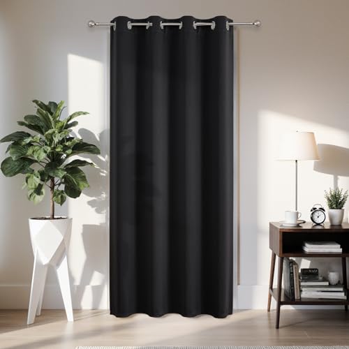 Joydeco Blackout Door Curtain for Doorway Privacy 78 Inches Long, Grommet Closet Curtain for Open Closet, Room Divider for Bedroom Living Room (Black, 52Wx78L, 1 Panel) Black 52"W x 78"L (Pa