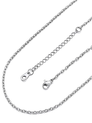 FaithHeart Collar Fino Mujer Acero Inoxidable 316L Cadena Mini Belcher Eslabones Redondos 16 Pulgadas para Colgante 2mm