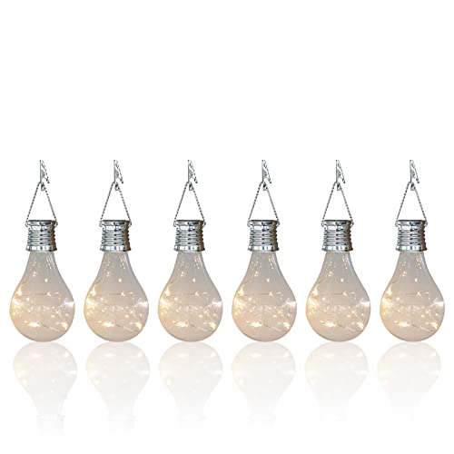 pearlstar Solar Light Bulbs Outdoor Waterproof Garden Camping Hanging LED Light Lamp Bulb Globe Hanging Lights for Home Yard Christmas Party Holiday Decorations (6 Pack-Clear Bulbs)