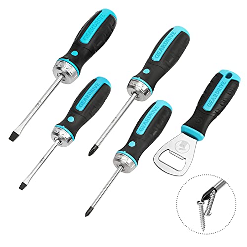 GEARDRIVE 4PCS Ratchet Magnetic Screwdriver Set, 2 Phillips and 2 Flat Head Screwdrivers for Repairing Automobile Tools and Home Appliances
