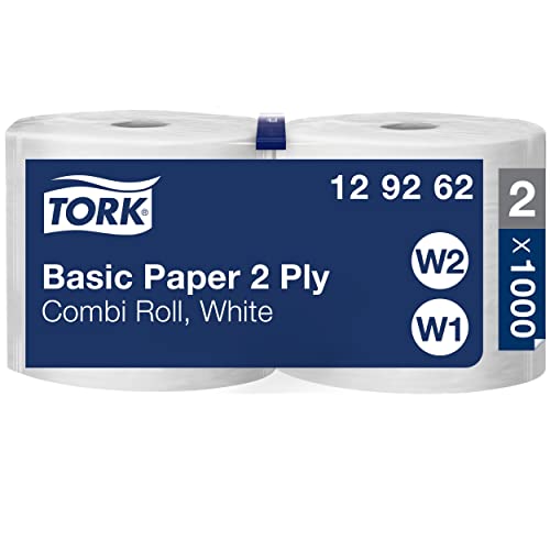 Tork 129262 Papel básico de dos capas/Paños de papel compatibles con los sistemas W1 y W2 / Universal / 2 x bobinas de 340 m/color blanco