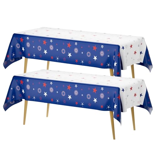 Image of 2 Pack Patriotic Tablecloth Decorations for 4th of July Independence Day, American Flag Plastic Disposable Rectangle Memorial Day Table Cover for Patriotic Themed Party Supplies, 54 x 108 Inch
