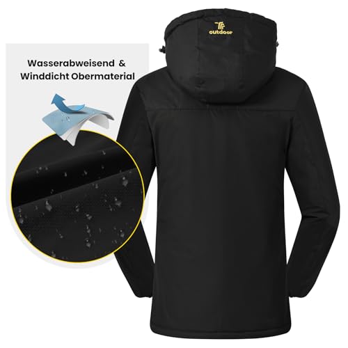donhobo Damen Jacken Fleecejacke Winterjacke Wasserdicht Atmungsaktiv Verdickt Warm Winddicht Softshelljacke Outdoor Funktionsjacke (Schwarz, M)