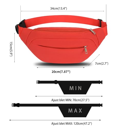Bumbags and Fanny Packs for Men Women Hiking Running Travel Waterproof Waist Bag Walking Dog Outdoor Sport for Ladies Boys (Red) - Image 4