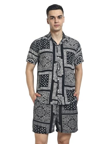 Image of GRECIILOOKS Co Ord Set for Men | Trendy Night Dress for Boys | Shirt and Shorts Combo for Lounge | Stylish Summer and Travel Wear | Men's Matching Two-Piece for Vacation