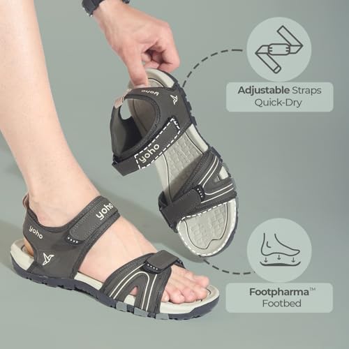 Image of YOHO TrailMark 002 Sports Sandals for Men | Comfortable & Lightweight | Flexible & Breathable | Footpharma footbed | Anti-Skid Footwear for Trekking, Hiking & Outdoor