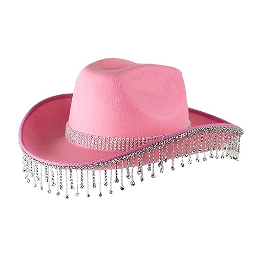 Chapeau western en jean rose à strass idéal pour un mariage ou festival country