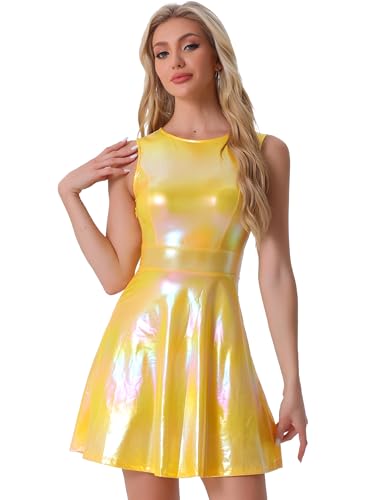 Image of Allegra K Women's Metallic Sleeveless High Waist Club Party Disco Holographic Dress