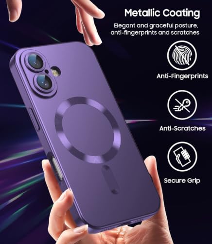 Image of DIZORO Magnetic Case for iPhone 16 Pro Case [Compatible with MagSafe][Built-in Camera Lens Protector] Slim Soft Silicone Bumper Shockproof Metallic Luster Back Cover Phone Case (Royal Deep)