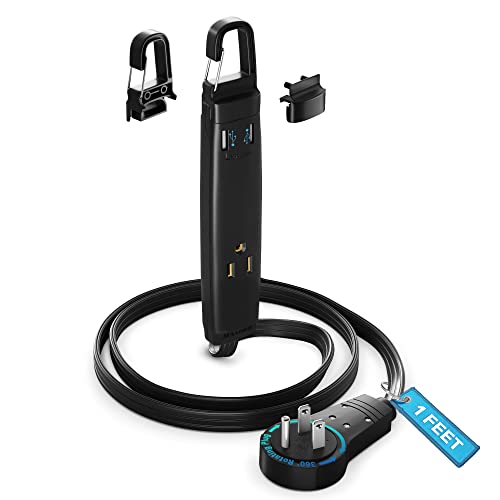 Câble d'extension plat rotatif 360 avec prise noire courte 1 pied calibre 16