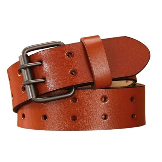 AGUTALITHIC Ceinture à Double Ardillon,Sangle De Taille en Cuir à 2 Trous pour Jeans, Boucle à 2 Ardillons 3,2cm De Large Ceinturon De Travail pour Hommes Et Femmes(110cm/43, Brown)