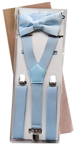 Image of Men's Boys' Bow Tie and Suspenders Set Y Shape Adjustable Elastic