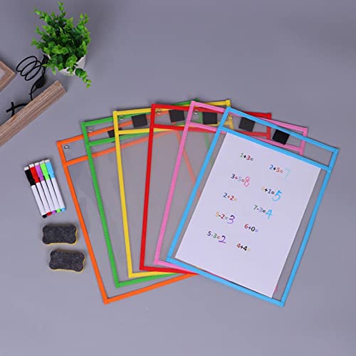 6Pcs Dry Erase Pockets,Reusable Dry Erase Sleeves, Clear Durable Plastic Sleeves Sheet Protectors For Classroom School Supplies (Multicolor) #TOP1