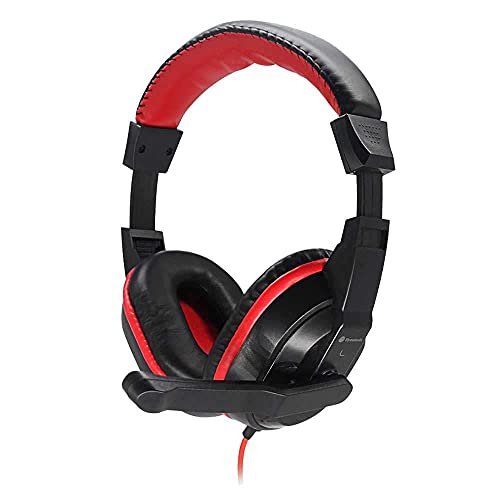 Dynamode Headset with Microphone - Wired Headphones for Computer, Laptop, Gaming, Office,Work - 2.3m Length Cable Red/Black Adjustable Sound Cancelling Headphones for Skype, Chat, Calls, Streaming