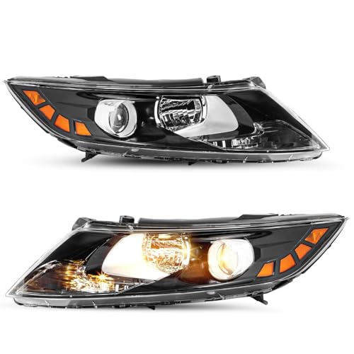 SOCKIR Halogen Headlight Assembly Replacement Fit for 2011 2012 2013 Kia Optima Headlamp Black Housing with Amber Reflector Driver and Passenger Side (Not Compatible With Hybrid Models)