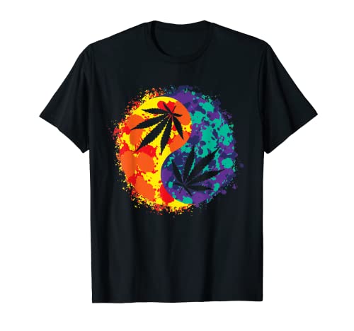 Pot Leaf Yin Yang Pintura Salpicadura Camiseta