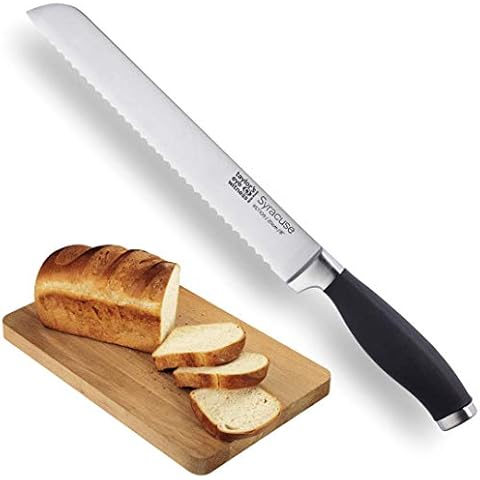 Taylors Eye Witness Syracuse Scalloped Kitchen Bread Knife - Professional 20cm/8 Inch Cutting Edge, Multi Use. Precision Ground, Razor Sharp, Ultra Fine Blade. Soft Textured Grip Matte Black Handle. Cover