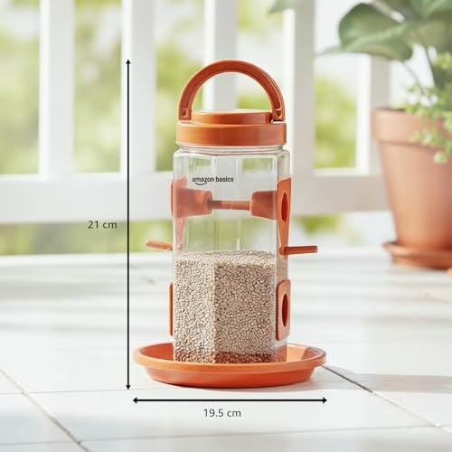 Image of Amazon Basics Hanging Bird Feeder | 500 g Capacity (Set of 2) | Multiple Feeding Ports | Weather-Resistant Food-Grade Plastic | Brown