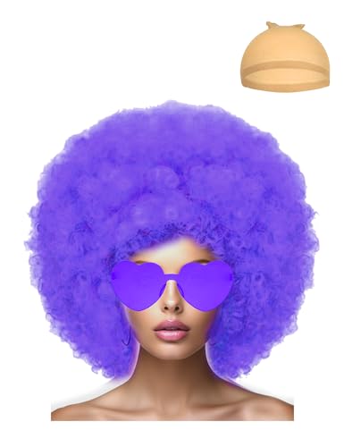 Image of LIULIUBTY Short Bob Hair Wigs Straight with Flat Bangs Synthetic Colorful Cosplay Daily Party Neon Wig for Women + Free Wig Cap 12 inch Natural As Real (Afro, Purple)