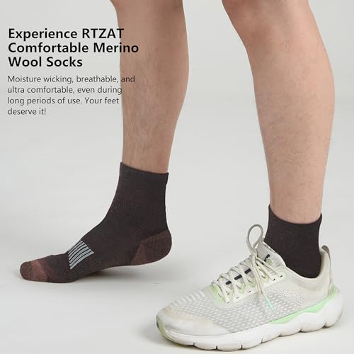 Image of Men's Women's 90% Merino Wool Running Ankle Business Athletic Casual Moisture Wicking Arch Support Everyday Thin Wool Socks, X-Large, Brown