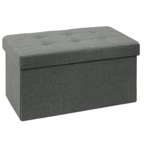 BRIAN & DANY Baúl Puff Taburete Plegable de Almacenamiento otomano, Taburete de Lino, reposapiés Plegable para Asiento - Gris Oscuro, 76 x 38 x 38 cm