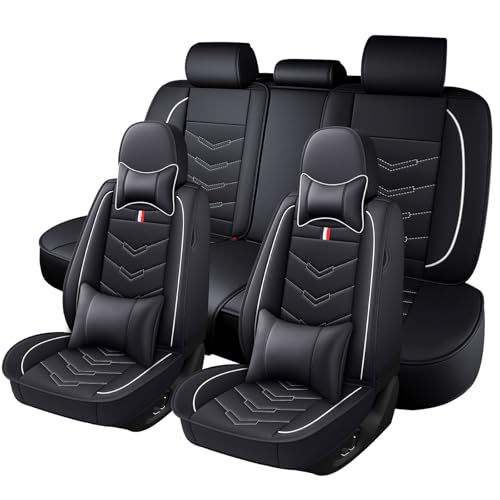 Image of Car Seat Cover for VW e-Golf 2015-2019, Durable Wear Resistant Waterproof Sport Seat Cover, Breathable No Odor Premium Leather Vehicle Seat Covers.(Luxury,Black White)