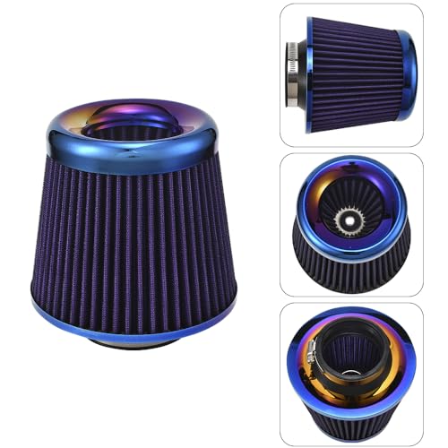 XhuangTech Car Air Intake Filter, 76mm/3.0” Universal High Performance Cold Air Intakes, Bluing Washable & Reusable Ram Air Filter Induction Kit with Clamp Ring for Car/Motorcycle/Boat (Purple)