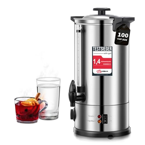 Glühweinkocher 10L, 1500W Heißwasserspender 100 Tassen/H, Glühweintopf mit Zapfhahn & Thermostat,...