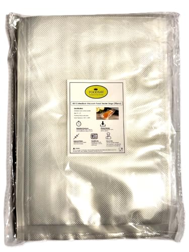 FoodSav Medium 8X12 Vacuum Food Sealer Bags, Precut, Transparant, Commercial Grade, BPA Free, Heavy Duty, Storage for Meal Meat Vegetables (50 pcs)