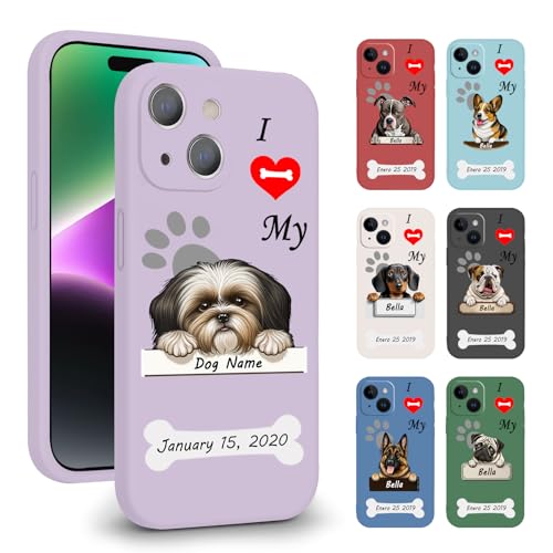 VNGDA Custom Pet Name I Love My Shih Tzu Dog Phone Case for iPhone 15 14 Pro Max 13 12 11 Xs Max Xr SE3 8 7 6 Plus 11 Pro Mini，Liquid Silicone with Camera Protection Cover for Dog Lover