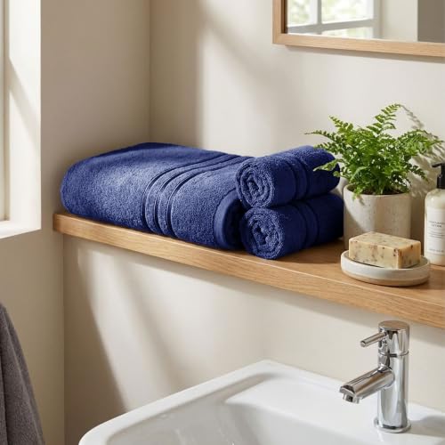 Image of MYTRIDENT Towel Set| Comfort Living | Quick Drying | Travel Friendly | for Men /Women | 3 PC Towel Set | 1 Bath (70 cm x 140 cm) 2 Hand (40 cm x 60 cm) | 100% Cotton 400 GSM - New Navy