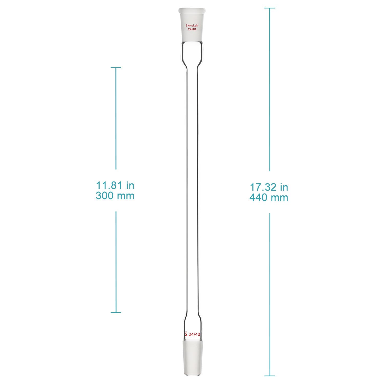 stonylab Tubo de Condensación de Aire, Condensador de Reflujo de Vidrio Borosilicato (24/40), Chaqueta de 300 mm, 16 mm de Diámetro, para Experimento de Destilación