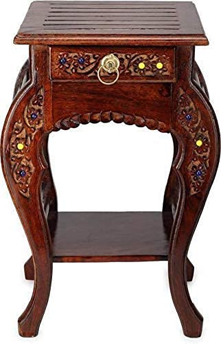 MITRIA TRADERS Wooden Antique Look Natural Wood with Drawer Storage for Living Room Bedroom Side end Table || Brown