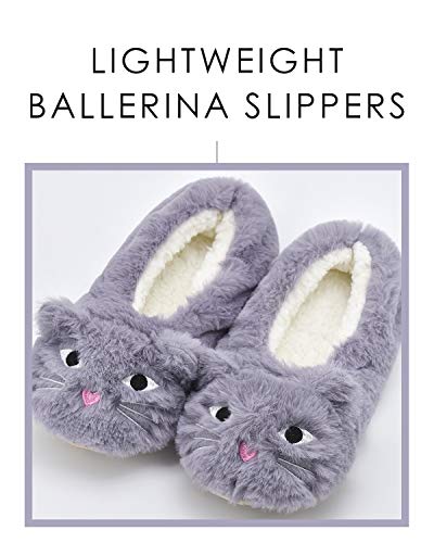 Dicuird Womens Slipper Socks Low Cut Comfy&Warm Animal Non-Skid Bedroom Slippers(Gray Cat,8-10) #TOP3