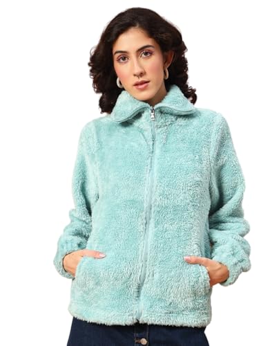 Image of THE DRY STATE Women's Fur Jacket With Wing Collar & Front Zip Open