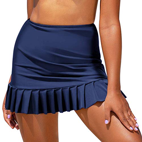 Firpearl Women's Swim Skirt High Waist Bikini Bottom Pleated Swim Bottom US14 Navy Cover