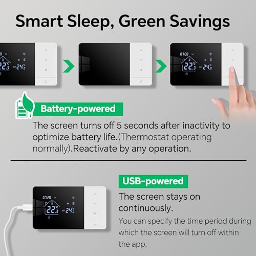 Battery-Powered 2-Wire WiFi Thermostat for Gas Boilers, Tuya Daily Programmable Thermostat, Compatible with Google Assistant& Alexa Voice Control. W506 3A (Fits 503 Junction Boxes) Black - Image 5