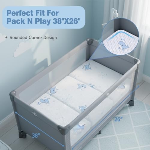 Image of Pack and Play Mattress, 38 inchx26 inch Breathable High Density Soft & Firm Memory Foam Pack N Play Mattresses Pad, Foldable Mattress for Pack N Play with Carrying Bag & Washable Cover